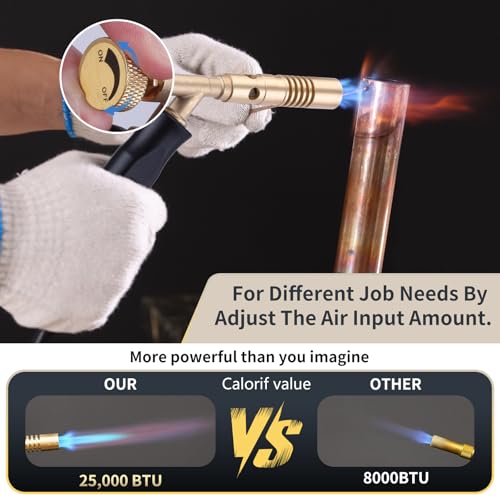 Propane Torch Hose Kit Long 3.93 ft- Heavy Duty MAPP Gas Torch Head with Adjustable Heat,Heat 2600℉ Soldering for Piping, Copper Tubing, Professional Grade DIY Soldering Kit - color: Gold