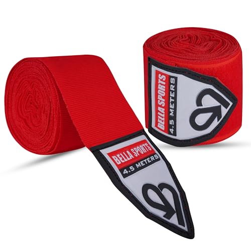 Bella Sports Boxing Hand Wraps Cotton Elastic Wrist Wraps for Men Women MMA Muay Thai Kickboxing Handwraps with Thumb Loop Hook and Loop Closure Training Support - color: Red