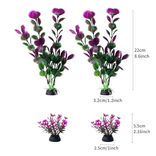 25 Pack Artificial Aquarium Plants, Small Size 4 inch Approximate Height Fish Tank Decorations Home Décor Plastic Light Purple