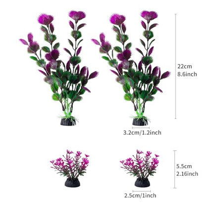 25 Pack Artificial Aquarium Plants, Small Size 4 inch Approximate Height Fish Tank Decorations Home Décor Plastic Light Purple