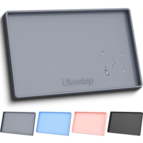 ukeetap Extra Thick Silicone Mat Waterproof with Raised Edge 19” x 12”, BPA Free Non-Slip Dog & Cat Food Mat, Feeding Mat for Food and Water Bowls, Spill Proof Mat to Protect Floors, Gray - color: Gray, size: 19"L x 12"W