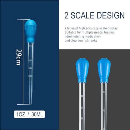Aquarium Feeder Pipette with Dual Scale & Safe Rubber Tip, Multi-Function Fish Tank Siphon for Cleaning, Feeding and Water Changing - 11.42 Inch - size: 11.42 inch