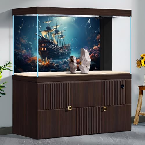 Sunken Ship Aquarium Background Undersea Pirate Shipwreck Fish Tank Background Tropical Coral Reefs Ocean Seabed seascape Reptile Tank Backgrounds Tropical Marine Life Terrarium Backgrounds 48x18in