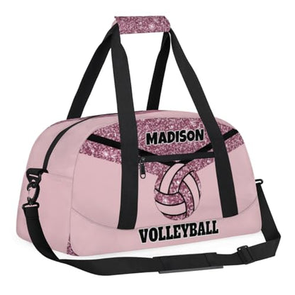 Personalized Volleyball Bag Teens, Light Pink Glittering | Custom Gym Bag Name Overnight Duffel Bag for Practice Sports Bag - color: Dark Pink