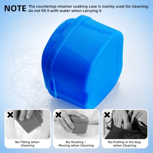 Denture Cup Dental Retainer Case Cleaning with Strainer Basket, Orthodontic Bath Box Mouthguard Storage Soaking Holder - Dark Blue - color: Dark Blue