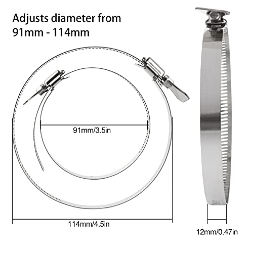 ZOEYES 20 PCS Stainless Steel Duct Clamps, 4 Inch Hose Clamps, Adjustable 91-114mm (3.5 inch to 4.5 inch) Range Air Ducting Clamp, 9mm (0.5 inch) Bandwidth Worm Clamp, Worm Drive, Worm Gear