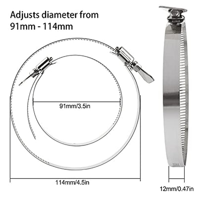 ZOEYES 20 PCS Stainless Steel Duct Clamps, 4 Inch Hose Clamps, Adjustable 91-114mm (3.5 inch to 4.5 inch) Range Air Ducting Clamp, 9mm (0.5 inch) Bandwidth Worm Clamp, Worm Drive, Worm Gear