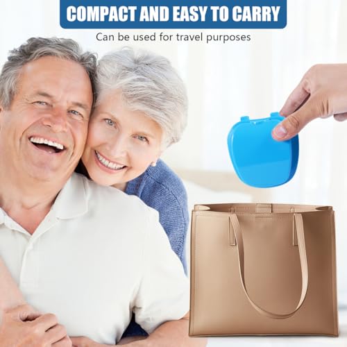 KISEER 2 Pack Colors Denture Bath Case Cup Box Holder Storage Soak Container with Strainer Basket for Travel Cleaning (Light Blue and Black) - color: Light Blue and Black