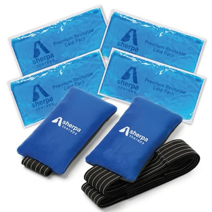 Flexible Cold Gel Pack with Straps, 9.5" x 4.5", 4 Pack | Soft gel ice pack for injuries reusable, recovery, with hands-free strap, medical grade knee, back, neck, wrist, hand - style: ColdWithStrap