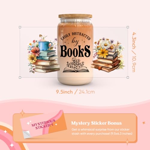 10 Sheets UV DTF Cup Wraps for 16 oz- Booklover Theme UV DTF Stickers, 1 Sheet Mysterious Pattern Transfer, Rub on Transfers Stickers for 16 oz Libbey Glasses Crafting - style: Book