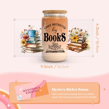 10 Sheets UV DTF Cup Wraps for 16 oz- Booklover Theme UV DTF Stickers, 1 Sheet Mysterious Pattern Transfer, Rub on Transfers Stickers for 16 oz Libbey Glasses Crafting - style: Book