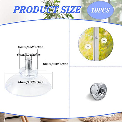10 Pcs Suction Cups for Glass Window Screw Suction Pads 1.73"/44mm PVC Clear Sucker Pads with Cap Nut M6 Thread for Home Organization Bathroom Window Wall