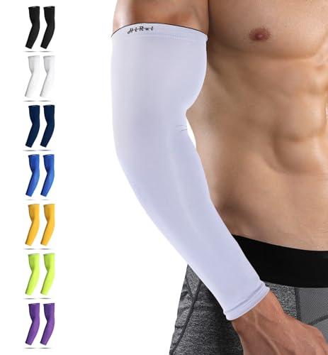 Arm Compression Sleeves for Men Women Youth, UV Protection 20-30mmHG Support Tattoo Cover, Breathable Moisture-Wicking - color: White, size: Large (1 Pair)