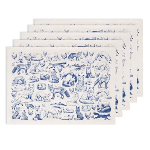 SUPERDANT 5PCS Fox Chicken Underglaze Paper Transfer Animals Transfer Papers for Clay Ceramic Porcelain Under Glaze Transfers for Pottery Enamel Decals Blue Underglaze Decal Handcrafted Gifts - style: Fox