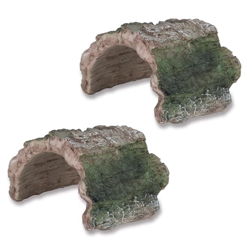 IBWell 2 Pack Aquarium Hideout Reptile Cave Betta Log Resin Hollow Tree Trunk Ornament Terrarium Tank Decoration for Fish Turtle Small Reptile - Short