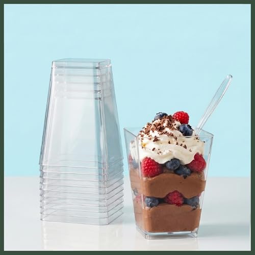 Plastic Dessert Cups with Lids and Spoons (100 Pack) – Single-Serve Parfait & Appetizer Cups, Spill-Resistant, Heavy-Duty Design, Ready-to-Use for Parties, Catering & Special Events BPA-Free - size: 100 Pack