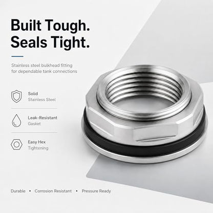3/4 Inch Stainless Steel Bulkhead Fitting G1 Male Water Tank Connector Adapter Fitting with Rubber Gasket, Thru-Bulk Pipe Fitting for Rain Barrels Aquariums Industrial Plumbing(Pack of 2) - size: G3/4 2Pcs