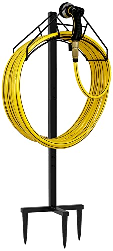 Freestanding Garden Hose Holder Hanger, Heavy Duty Metal Water Hose Reel Storage Stand Rack for Yard Lawn, Bright Black (Hose not Included) - color: Nozzle