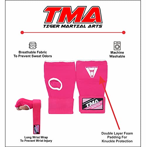 TMA Gel Padded Inner Gloves with Hand Wraps Boxing Gloves, Half Finger Elasticated Bandages, Kickboxing Wraps for Men, Women, Kids MMA, Muay Thai, Kickboxing (Pair) - color: Pink, size: Small-Medium