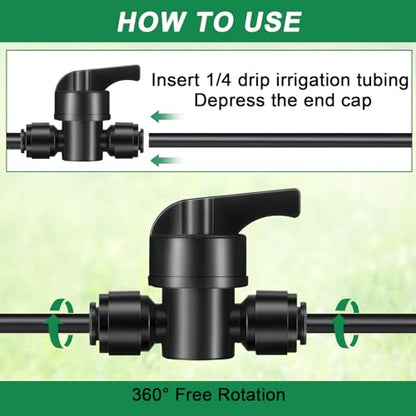 30 Pcs 1/4" Drip Irrigation Tee Connectors for Tube Quick Connect Parts Fittings for 1/4 Inch(6.35mm) Tubing or Sprinkler(Pom,Shut off Ball Valve,Black) - size: Black, style: Shut Off Ball Valve