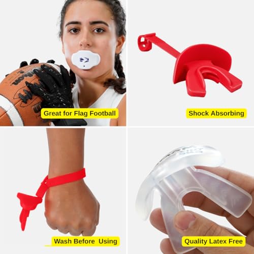 SLEEFS Classic Football Mouthguard with Bold Designs and Removable Strap - color: Cross Red