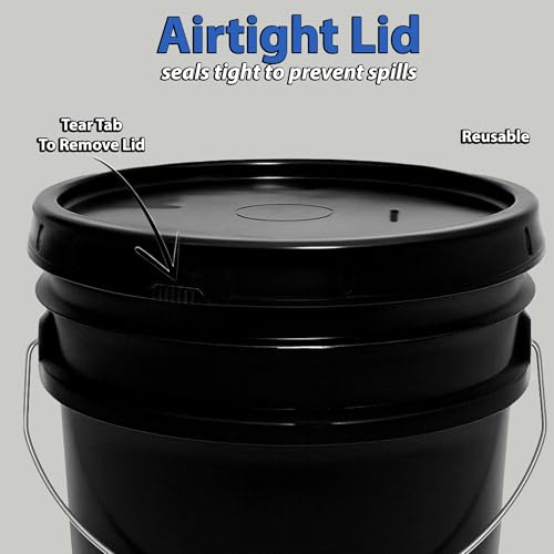 1-Gallon Bucket with Airtight Lid – Made in USA, Food Grade BPA Free Plastic, Heavy Duty Multi-Use, Metal Handle with Grip, Stackable Storage – Black, 3 Pack - color: Black, size: 3