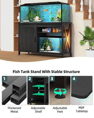 Aquarium Stand for Fish Tank: 40-50 Gallon Fish Tank Stand with Sliding Door - Heavy Duty Metal Aquarium Table with Power Outlet - 2-Tier Breeder Turtle Reptile Terrarium Stand for Home & Office