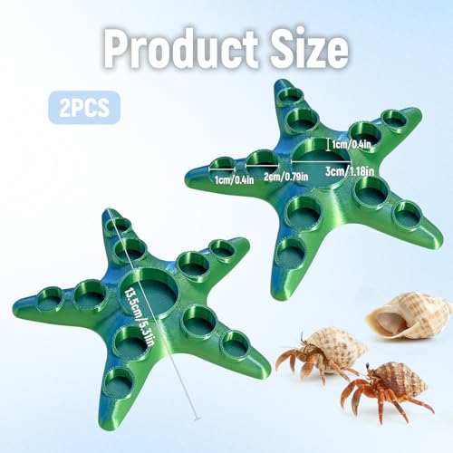Hermit Crab Food and Water Dishes, 2 Pcs 10-Grid Feeding Bowls, Reptile Tank Accessories for Lizards, Snakes, Frogs and Small Pets