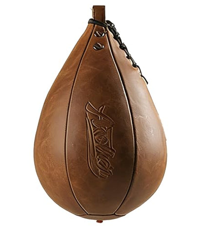Speed Bag for Boxing & MMA,Leather Reflex Training Pear Shaped Punching Bag - color: Brown