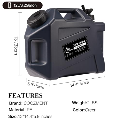 COOZMENT 3.2 Gallon/5 Gallon Water Containers with Spigot, BPA Free Water Jug, Military Green Water Tank, Multifunction Water Storage Containers for Camping Outdoor Hiking,Emergency Storage