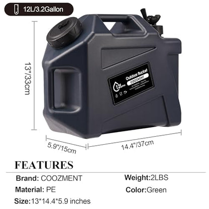 COOZMENT 3.2 Gallon/5 Gallon Water Containers with Spigot, BPA Free Water Jug, Military Green Water Tank, Multifunction Water Storage Containers for Camping Outdoor Hiking,Emergency Storage