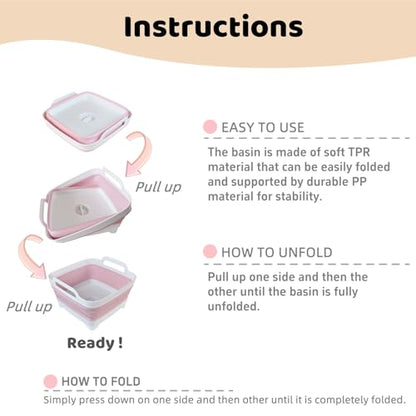 Collapsible Wash Basin for Baby Bottles - 2.4 Gallons Portable Wash Bin for RV Camping Sink, Space-Saving Dish Tub (Pink) - color: Pink