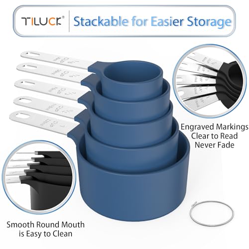 Measuring Cups & Spoons Set, Stackable Cups and Spoons, Nesting Measure Cups with Stainless Steel Handle, Kitchen Gadgets for Cooking & Baking (Blue) - color: Blue