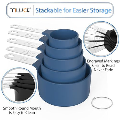 Measuring Cups & Spoons Set, Stackable Cups and Spoons, Nesting Measure Cups with Stainless Steel Handle, Kitchen Gadgets for Cooking & Baking (Blue) - color: Blue