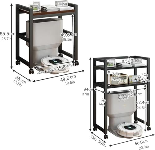 Robot Vacuum Stand Cabinet with Wheels - Mobile Storage Rack for Robot Vacuum Cleaner, Fish Tank Stand Accent End Table for Living Room Home Office(Black,19.6x14 in)