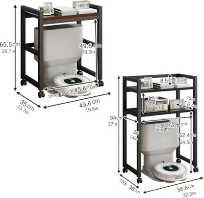 Robot Vacuum Stand Cabinet with Wheels - Mobile Storage Rack for Robot Vacuum Cleaner, Fish Tank Stand Accent End Table for Living Room Home Office(Black,19.6x14 in)