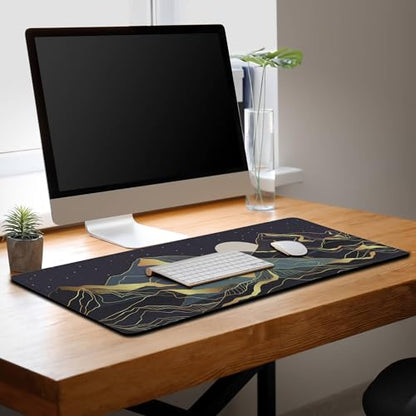 Extra Large Mouse Pad Golden Desktop Pad Keyboard Mouse Pads Desktop Mats Big Gaming Mousepad Waterproof Non-Slip Rubber Base 35.4 X 15.7 for Game Office, Sunset Mountains Art - color: Golden Mountain