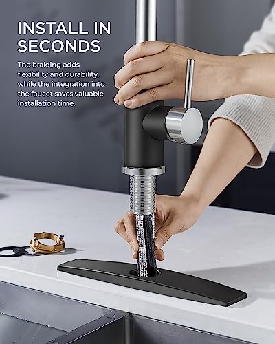 FORIOUS Kitchen Faucets with Pull Down Sprayer, High Arc Single Handle Classic Stainless Steel Sink Faucet 1 or 3 Hole, Suitable for Farmhouse Camper Laundry Rv Bar, Black Brushed - color: Black&Brushed, style: Classic