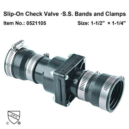 Plastic Sump Pump Check Valve with Stainless Steel Clamps for 1-1/2 inch or 1-1/4 inch