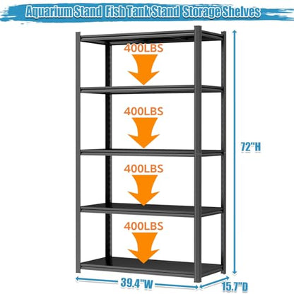 Aquarium Stand Fish Tank Stand 2000LBS Adjustable Metal Shelving Storage Shelves Heavy Duty Display Shelves Utility Shelf for Turtle Tank, Reptile Terrarium, 72"H × 39.4"W × 15.7"D, Black - size: 5-TIER 72"H×39.4"W×15.7"D