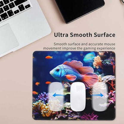 Mouse Pad with Stitched Edge Comfortable Mouse Mat with Non-Slip Rubber Base Gaming Mousepads Coral Reef Fish Aquarium Washable Mouse Pads for Computers Office Laptop 7 x 8.6 in