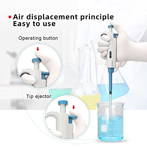 Micropipette kit, 0.5-10ul 10-100ul 100-1000ul, Adjustable Single Channel Pipette, 3 Pieces, Pipette Stand, 3 Racks of sterile Pipette Tips (SC Pipettors-3pcs-Set A) - style: Kit of Pipettors and tip 0.5ul-1000ul