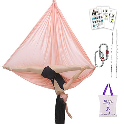 F.Life Aerial Silk Yoga Hammock & Swing for yoga Inversion,Strength training,starter hardware kit - color: Champagne