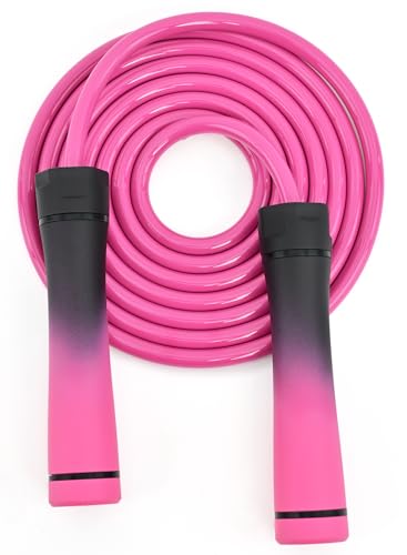Weighted Jump Rope, 1LB Tangle-Free Ball Bearing Rapid Speed Skipping Rope for Men Women, Adjustable 9mm Cotton & PVC Rope with Alum Handle for Boxing MMA Weight-Loss Athletic Workout Fitness - color: Gradient Pink & Pink