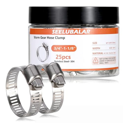 25 Pack Worm Gear Hose Clamp, Adjustable from 3/4 Inch to 1-1/8 Inch (19-29mm) Stainless Steel Fuel Line Hose Clamps, Metal Fuel Line Hose Clamps for Automotive Plumbing And Mechanical Application - size: 3/4"-1-1/8"(19-29mm)