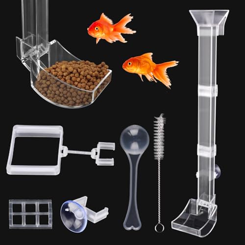 Shrimp Feeding Dish Set, Aquarium Fish Shrimps Feeder Set, Transparent Shrimp Feedings Tube, Fish Tank Feedings Supplies with Feeding Ring Cleaning Brush for Fishs Tank Aquarium (Clear)