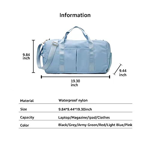 ZUEVI Sports Gym Duffel Bag for Men Women Waterproof Weekender Travel Bag with Shoes Compartment Dry and Wet Separation for Training Swim Yoga(Light Blue) - color: Light Blue