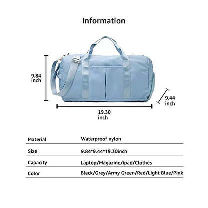 ZUEVI Sports Gym Duffel Bag for Men Women Waterproof Weekender Travel Bag with Shoes Compartment Dry and Wet Separation for Training Swim Yoga(Light Blue) - color: Light Blue