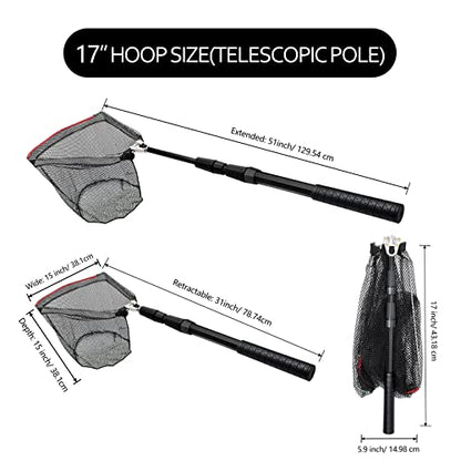 SAN LIKE Fishing Net Fish Landing Net Collapsible Fish Net with Anti-Slip Telescoping Rubber Pole Handle for Kids Adults in Saltwater Freshwater Multi-Size Extending to 37/42/43/51/69/71/89/98inch - color: Aluminum pole,length 31" to 51"