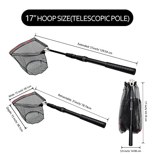 SAN LIKE Fishing Net Fish Landing Net Collapsible Fish Net with Anti-Slip Telescoping Rubber Pole Handle for Kids Adults in Saltwater Freshwater Multi-Size Extending to 37/42/43/51/69/71/89/98inch - color: 2pack-Aluminum pole,length 31" to 51"